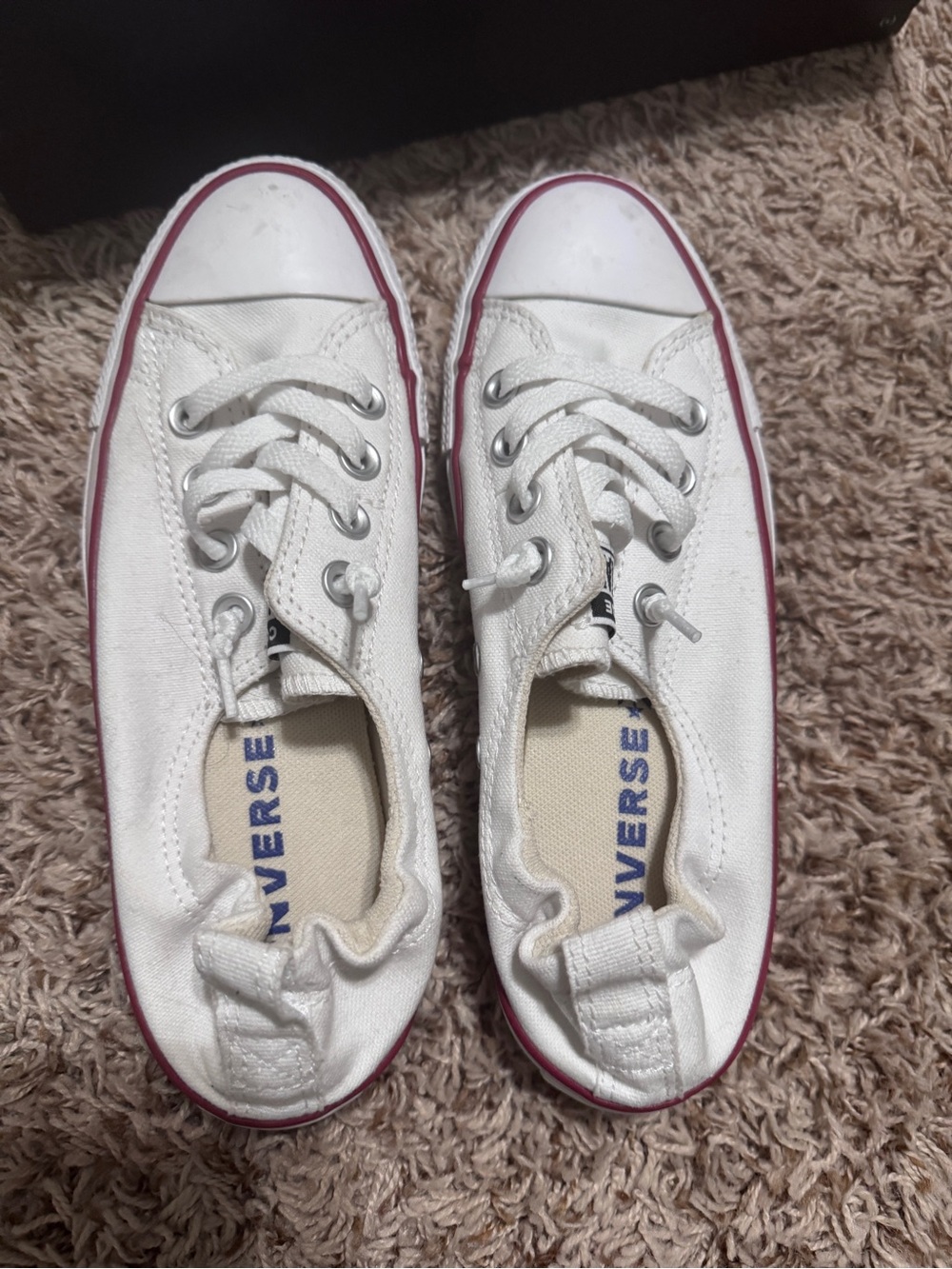Converse White Canvas Low-Top Sneakers with Red Trim